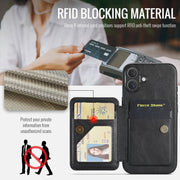 For iPhone 16 Fierre Shann Oil Wax Cow Leather Card Holder Back Phone Case(Black)