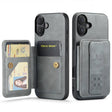 For iPhone 16 Fierre Shann Oil Wax Cow Leather Card Holder Back Phone Case(Grey) - iPhone 16 Cases by FIERRE SHANN | Online Shopping South Africa | PMC TechLife | Buy Now Pay Later Mobicred