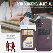 For iPhone 16 Fierre Shann Oil Wax Cow Leather Card Holder Back Phone Case(Purple)