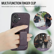 For iPhone 16 Fierre Shann Oil Wax Cow Leather Card Holder Back Phone Case(Purple)