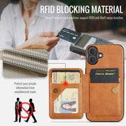For iPhone 16 Fierre Shann Oil Wax Cow Leather Card Holder Back Phone Case(Brown)
