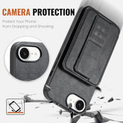 For iPhone 16e Fierre Shann Oil Wax Cow Leather Card Holder Back Phone Case(Black)
