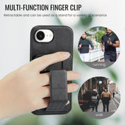 For iPhone 16e Fierre Shann Oil Wax Cow Leather Card Holder Back Phone Case(Black)