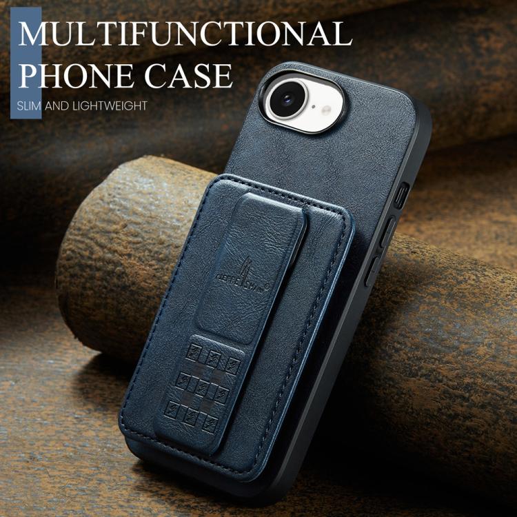 For iPhone 16e Fierre Shann Oil Wax Cow Leather Card Holder Back Phone Case(Blue) - free shipping - PMc TechLife - Order now!