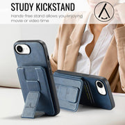 For iPhone 16e Fierre Shann Oil Wax Cow Leather Card Holder Back Phone Case(Blue)