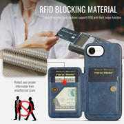 For iPhone 16e Fierre Shann Oil Wax Cow Leather Card Holder Back Phone Case(Blue)