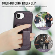 For iPhone 16e Fierre Shann Oil Wax Cow Leather Card Holder Back Phone Case(Purple)