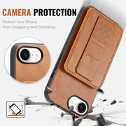 For iPhone 16e Fierre Shann Oil Wax Cow Leather Card Holder Back Phone Case(Brown)