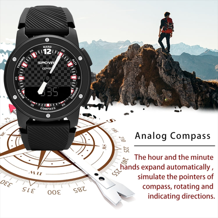 SPOVAN Gemini Outdoor Mountaineering Altitude Barometric Waterproof Sports Watch(Black) - free shipping - PMC Jewellery - Order now!