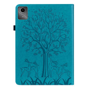 For Lenovo Tab M11 / Xiaoxin Pad 11 2024 Tree & Deer Embossed Leather Tablet Case(Blue)