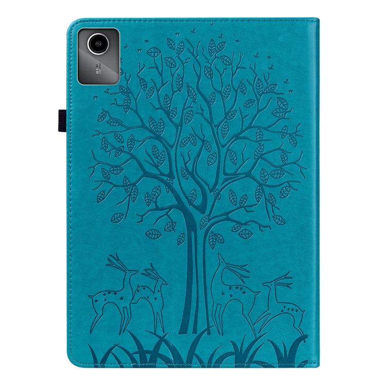 For Lenovo Tab M11 / Xiaoxin Pad 11 2024 Tree & Deer Embossed Leather Tablet Case(Blue)