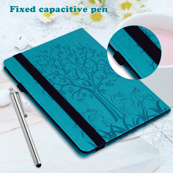 For Lenovo Tab M11 / Xiaoxin Pad 11 2024 Tree & Deer Embossed Leather Tablet Case(Blue)