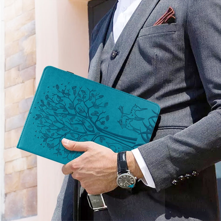 For Lenovo Tab M11 / Xiaoxin Pad 11 2024 Tree & Deer Embossed Leather Tablet Case(Blue)