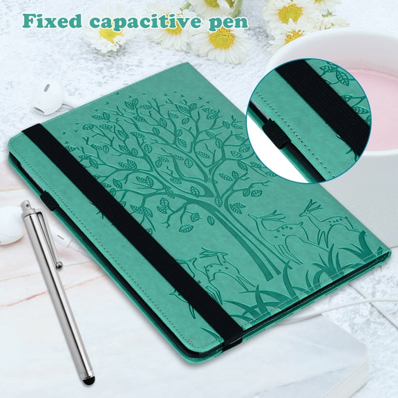 For Lenovo Tab M11 / Xiaoxin Pad 11 2024 Tree & Deer Embossed Leather Tablet Case(Green)