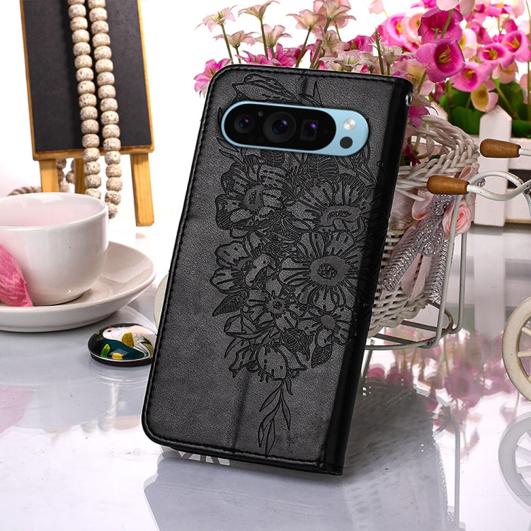 For Google Pixel 9 Embossed Butterfly Leather Phone Case(Black) - Google Cases by PMC TechLife | Online Shopping South Africa | PMC TechLife | Buy Now Pay Later Mobicred