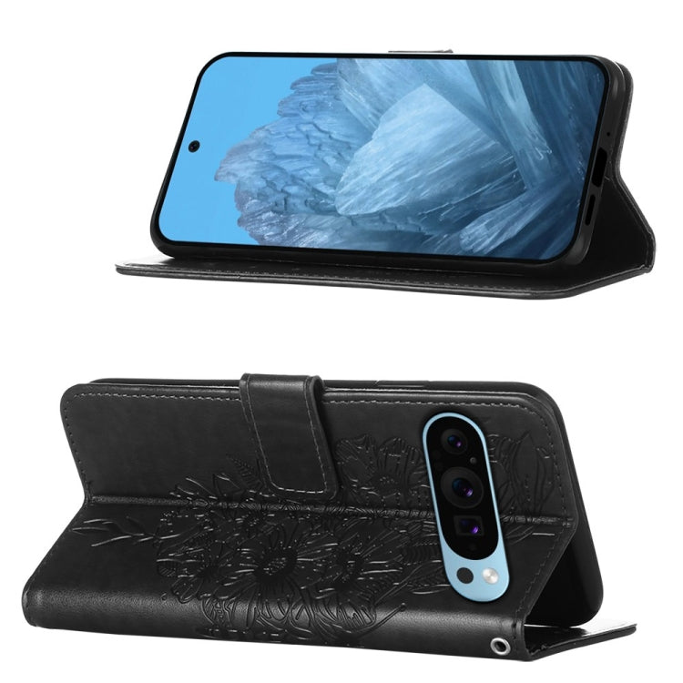 For Google Pixel 9 Embossed Butterfly Leather Phone Case(Black) - Google Cases by PMC TechLife | Online Shopping South Africa | PMC TechLife | Buy Now Pay Later Mobicred