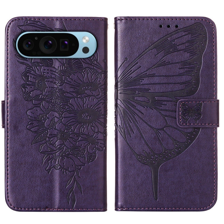 For Google Pixel 9 Embossed Butterfly Leather Phone Case(Dark Purple) - Google Cases by PMC TechLife | Online Shopping South Africa | PMC TechLife | Buy Now Pay Later Mobicred