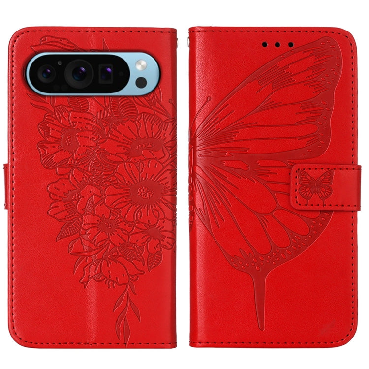 For Google Pixel 9 Embossed Butterfly Leather Phone Case(Red) - Google Cases by PMC TechLife | Online Shopping South Africa | PMC TechLife | Buy Now Pay Later Mobicred