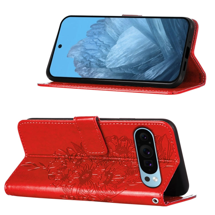 For Google Pixel 9 Embossed Butterfly Leather Phone Case(Red) - Google Cases by PMC TechLife | Online Shopping South Africa | PMC TechLife | Buy Now Pay Later Mobicred