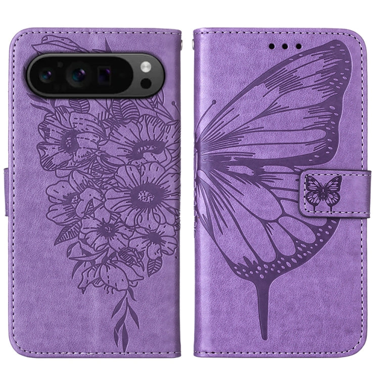 For Google Pixel 9 Pro Embossed Butterfly Leather Phone Case(Purple) - Google Cases by PMC TechLife | Online Shopping South Africa | PMC TechLife | Buy Now Pay Later Mobicred