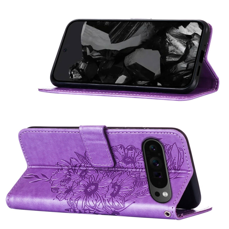 For Google Pixel 9 Pro Embossed Butterfly Leather Phone Case(Purple) - Google Cases by PMC TechLife | Online Shopping South Africa | PMC TechLife | Buy Now Pay Later Mobicred