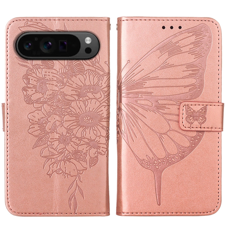 For Google Pixel 9 Pro Embossed Butterfly Leather Phone Case(Rose Gold) - Google Cases by PMC TechLife | Online Shopping South Africa | PMC TechLife | Buy Now Pay Later Mobicred