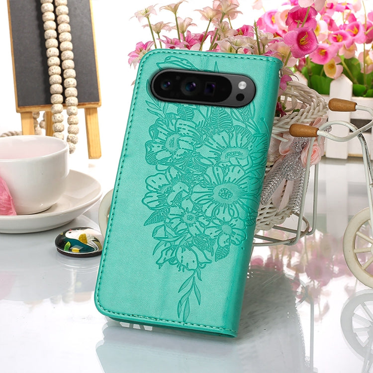For Google Pixel 9 Pro Embossed Butterfly Leather Phone Case(Green) - Google Cases by PMC TechLife | Online Shopping South Africa | PMC TechLife | Buy Now Pay Later Mobicred