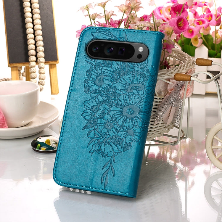 For Google Pixel 9 Pro Embossed Butterfly Leather Phone Case(Blue) - Google Cases by PMC TechLife | Online Shopping South Africa | PMC TechLife | Buy Now Pay Later Mobicred