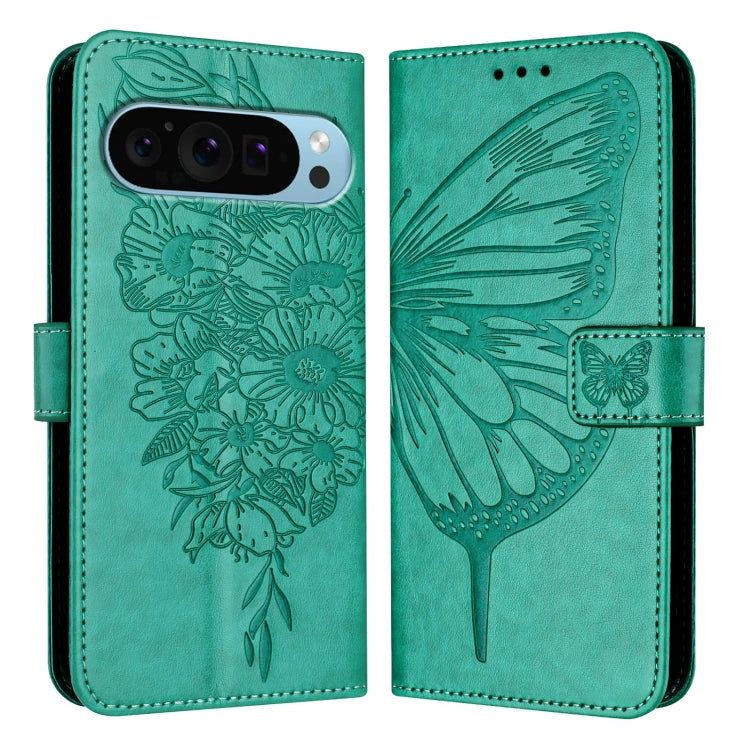 For Google Pixel 9 Pro XL Embossed Butterfly Leather Phone Case(Green) - Google Cases by PMC TechLife | Online Shopping South Africa | PMC TechLife | Buy Now Pay Later Mobicred