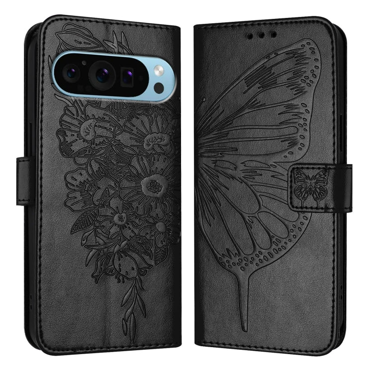 For Google Pixel 9 Pro XL Embossed Butterfly Leather Phone Case(Black) - Google Cases by PMC TechLife | Online Shopping South Africa | PMC TechLife | Buy Now Pay Later Mobicred
