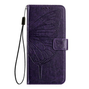 For Google Pixel 9 Pro XL Embossed Butterfly Leather Phone Case(Dark Purple)