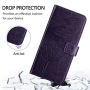 For Google Pixel 9 Pro XL Embossed Butterfly Leather Phone Case(Dark Purple)