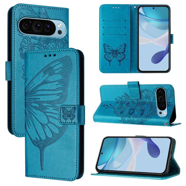 For Google Pixel 9 Pro XL Embossed Butterfly Leather Phone Case(Blue) - Google Cases by PMC TechLife | Online Shopping South Africa | PMC TechLife | Buy Now Pay Later Mobicred