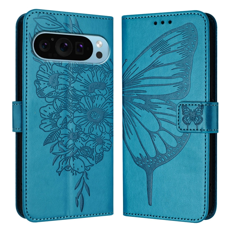 For Google Pixel 9 Pro XL Embossed Butterfly Leather Phone Case(Blue) - Google Cases by PMC TechLife | Online Shopping South Africa | PMC TechLife | Buy Now Pay Later Mobicred