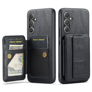 For Samsung Galaxy S24+ 5G Fierre Shann Oil Wax Cow Leather Card Holder Back Phone Case(Black)