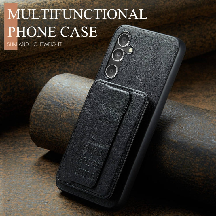 For Samsung Galaxy S24+ 5G Fierre Shann Oil Wax Cow Leather Card Holder Back Phone Case(Black)
