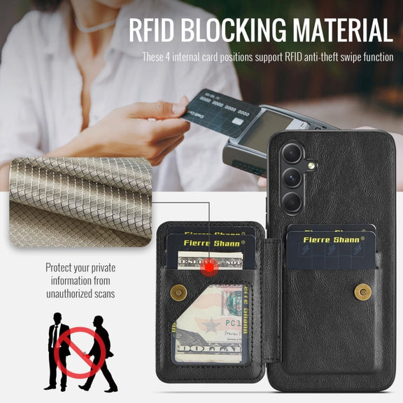 For Samsung Galaxy S24+ 5G Fierre Shann Oil Wax Cow Leather Card Holder Back Phone Case(Black)