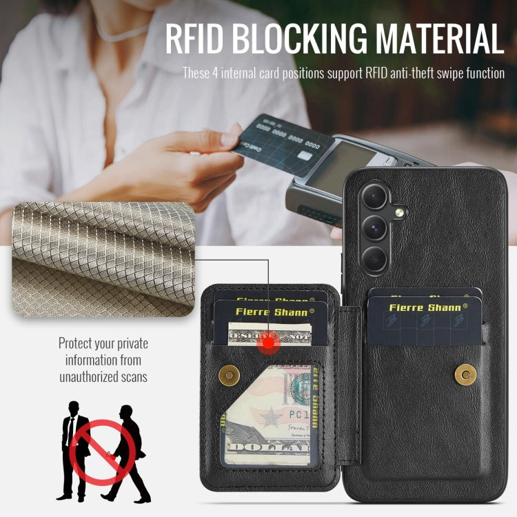 For Samsung Galaxy S24+ 5G Fierre Shann Oil Wax Cow Leather Card Holder Back Phone Case(Black)