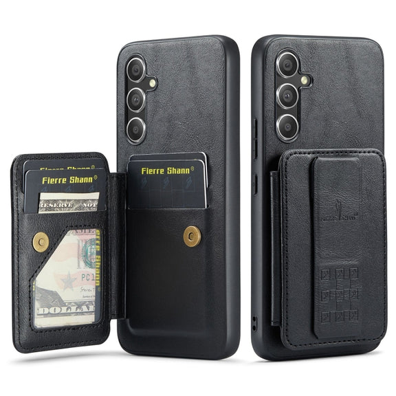 For Samsung Galaxy S24+ 5G Fierre Shann Oil Wax Cow Leather Card Holder Back Phone Case(Black)