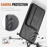 For Samsung Galaxy S24+ 5G Fierre Shann Oil Wax Cow Leather Card Holder Back Phone Case(Black)
