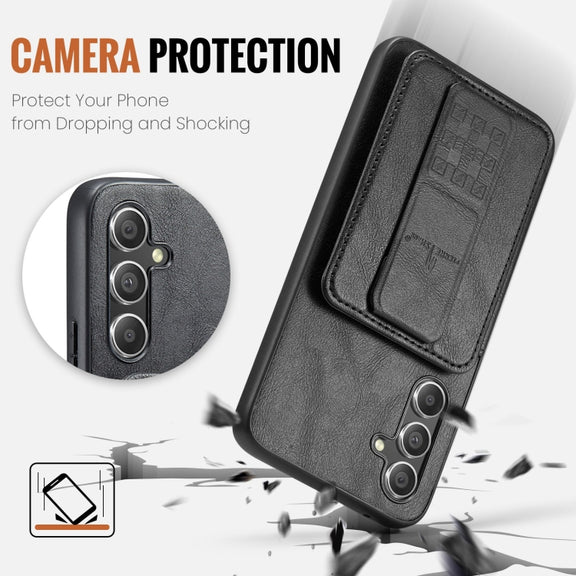 For Samsung Galaxy S24+ 5G Fierre Shann Oil Wax Cow Leather Card Holder Back Phone Case(Black)
