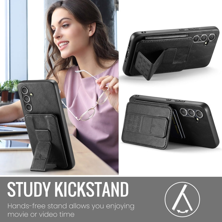 For Samsung Galaxy S24+ 5G Fierre Shann Oil Wax Cow Leather Card Holder Back Phone Case(Black) - free shipping - PMC Jewellery - Order now!