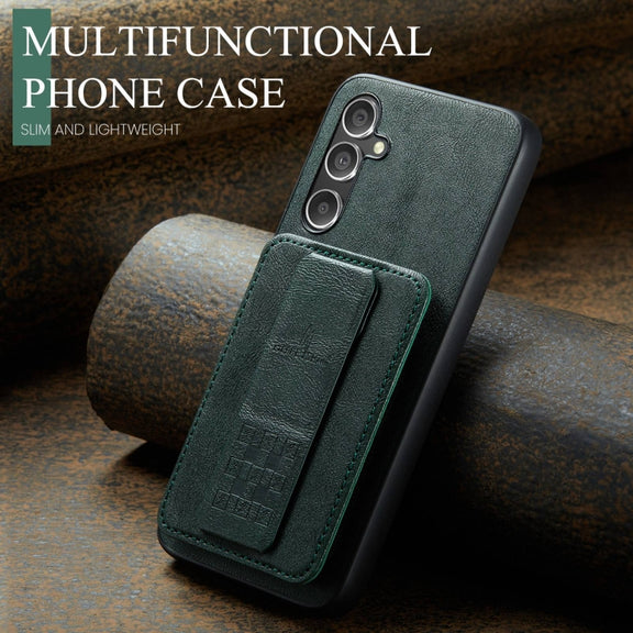 For Samsung Galaxy S24+ 5G Fierre Shann Oil Wax Cow Leather Card Holder Back Phone Case(Green)