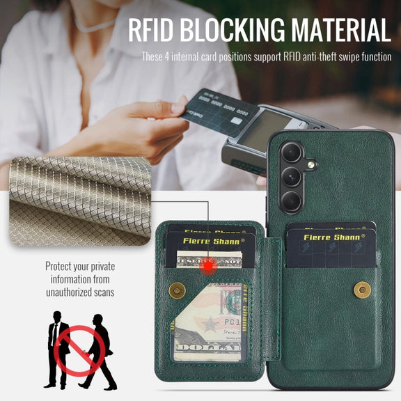 For Samsung Galaxy S24+ 5G Fierre Shann Oil Wax Cow Leather Card Holder Back Phone Case(Green)