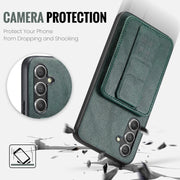 For Samsung Galaxy S24+ 5G Fierre Shann Oil Wax Cow Leather Card Holder Back Phone Case(Green)