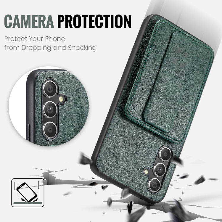 For Samsung Galaxy S24+ 5G Fierre Shann Oil Wax Cow Leather Card Holder Back Phone Case(Green)