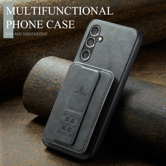 For Samsung Galaxy S24+ 5G Fierre Shann Oil Wax Cow Leather Card Holder Back Phone Case(Grey)