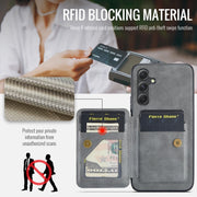 For Samsung Galaxy S24+ 5G Fierre Shann Oil Wax Cow Leather Card Holder Back Phone Case(Grey)