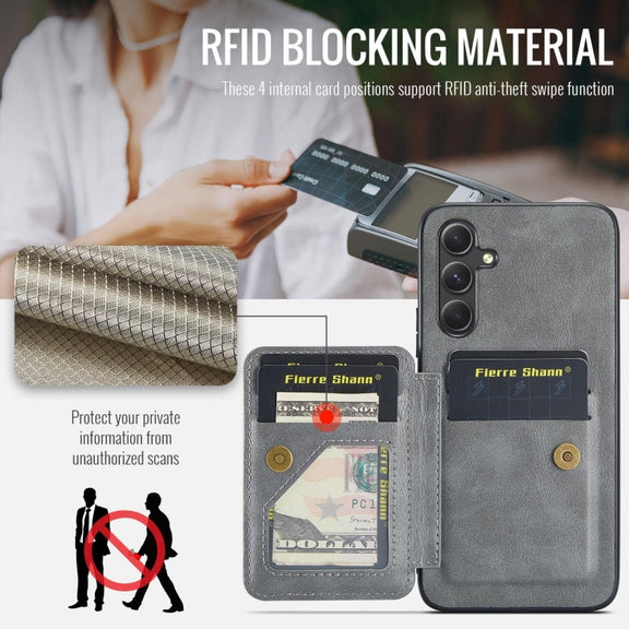 For Samsung Galaxy S24+ 5G Fierre Shann Oil Wax Cow Leather Card Holder Back Phone Case(Grey)