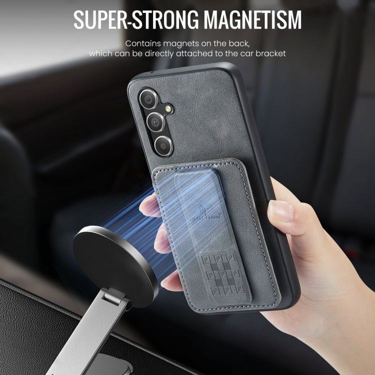 For Samsung Galaxy S24+ 5G Fierre Shann Oil Wax Cow Leather Card Holder Back Phone Case(Grey)